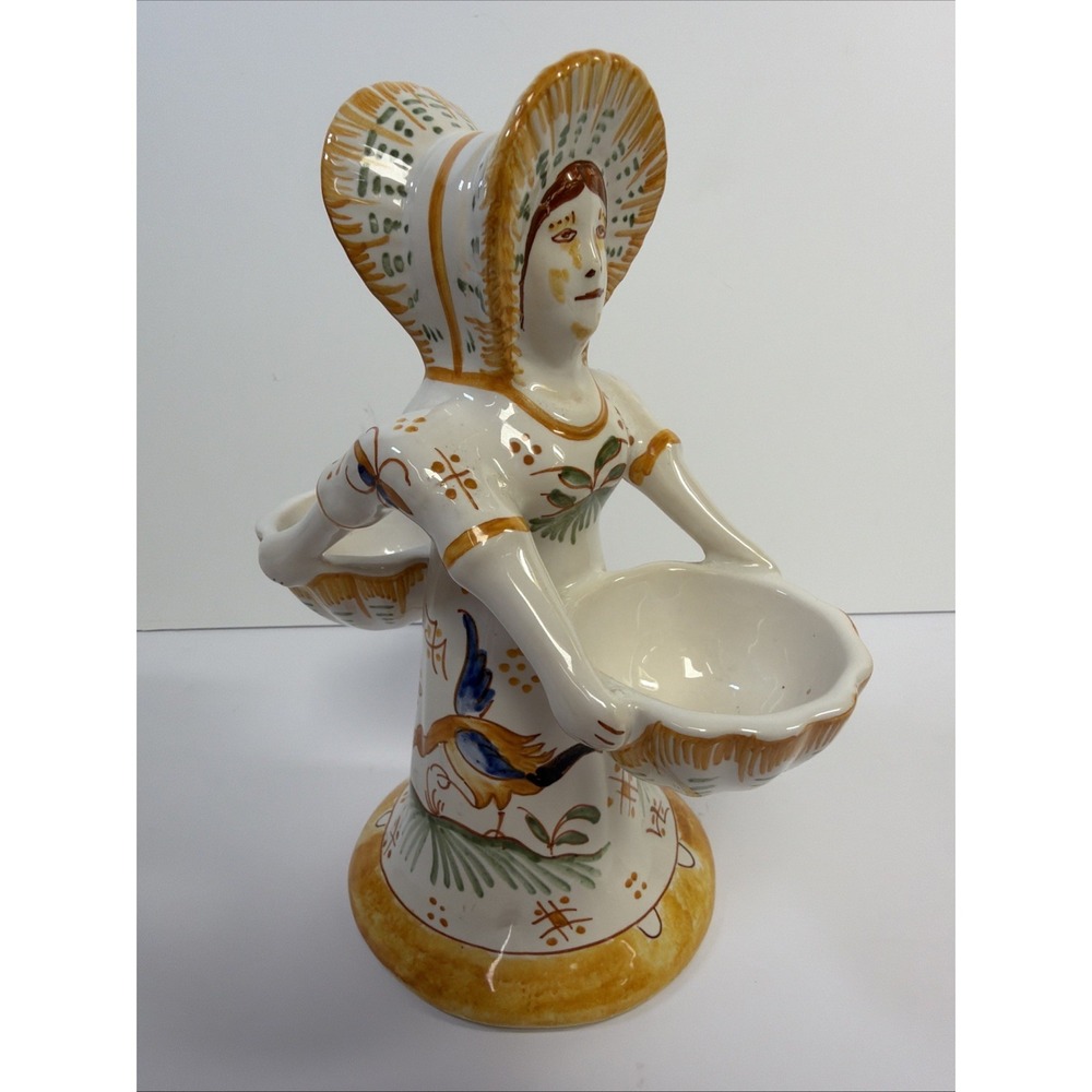 Vintage Quimper Style Porcelain Double Salt Cellar Breton Woman France Figurine